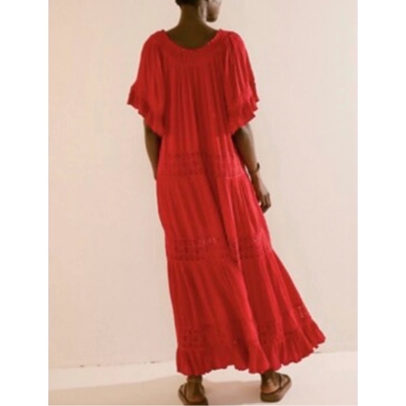 Free People bohemian whimsy fairy flowing oversized  Red Maxi Dress small - Picture 3 of 10